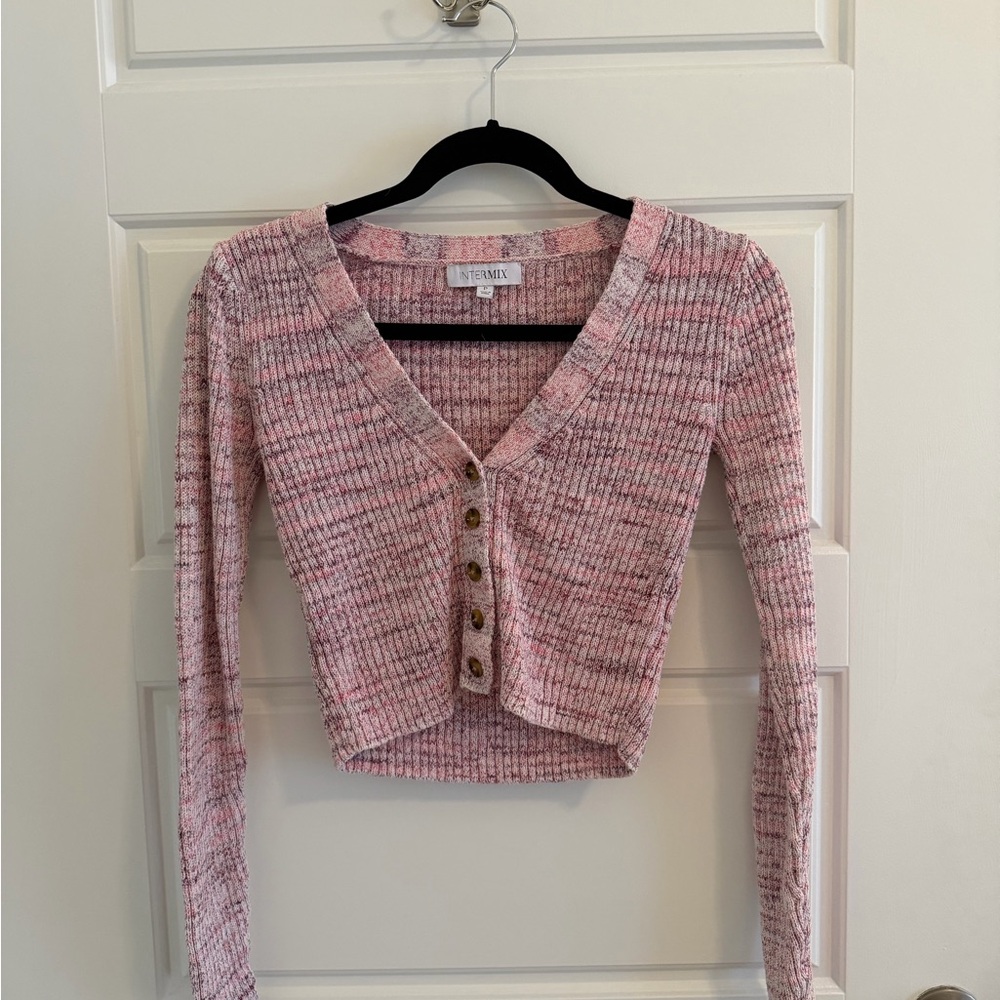 INTERMIX Light Pink Ribbed Cardigan - Picture 5 of 7
